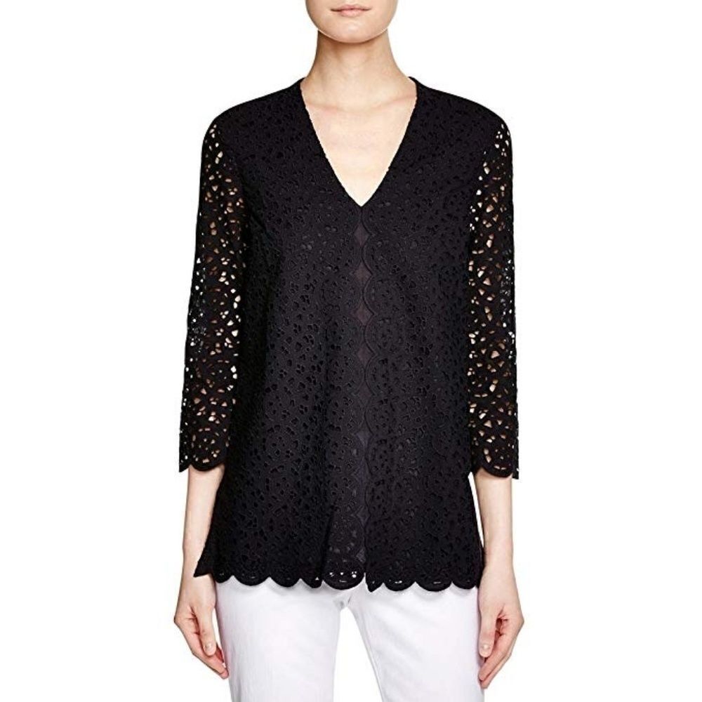 Tory Burch Women's Size Small Black Eyelet 3/4 Sle